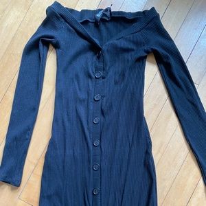 Reformation black off the shoulder black midi dress